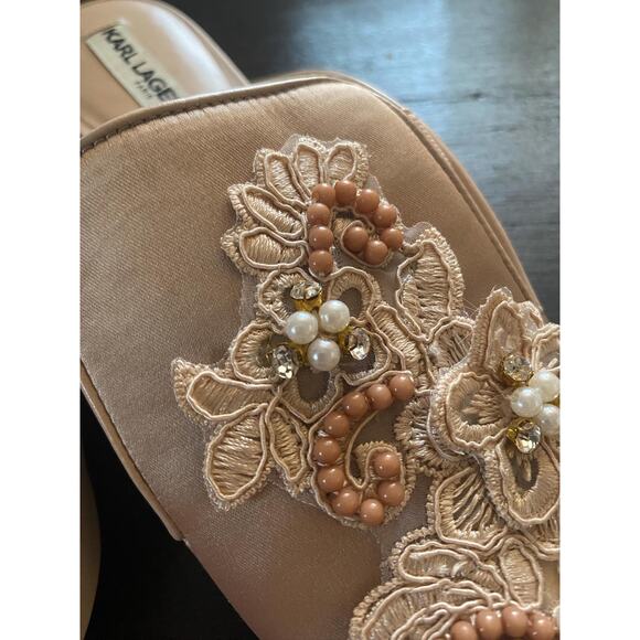 Karl Lagerfeld pink satin embroidered mules, size 6.5 - Picture 3 of 6